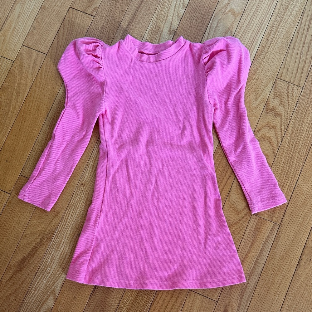 Girls Pink Puff Sleeve Dress